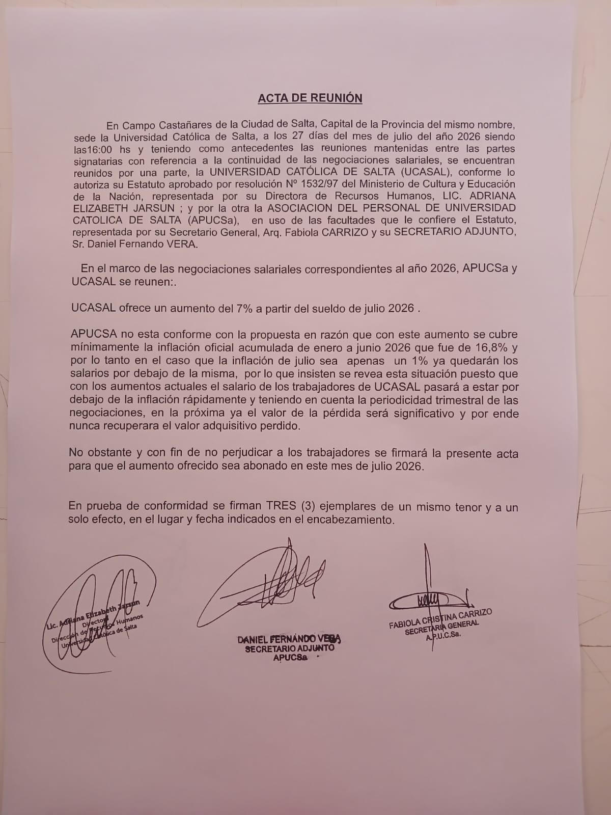 Acuerdo Salarial - Julio 2026